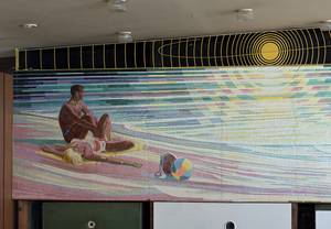 Ausschnitt Mosaik im ehemaligen Stadtcaf&eacute; am Breiten Weg in Halberstadt &bdquo;Stiller Abend am Ufer&ldquo; von Pia und Walter Ebeling, 1962/63 &copy;Holger Wegener: