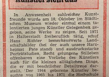 Ausschnitt Volksstimme vom 15.10.1976 mit der Besprechung zur ersten Ausstellung Hans Hermann Richters im Städtischen Museum