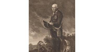 Portr&auml;t Friedrich II., Radierung von Carl Schr&ouml;der, um 1780, Gleimhaus Halberstadt