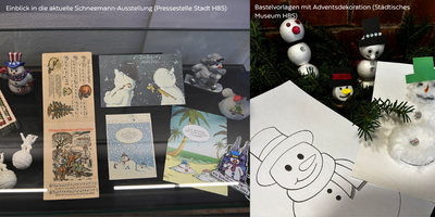 Bastelvorlagen mit Adventsdekoration, Einblick in die aktuelle Schneemann-Ausstellung &copy;Städtisches Museum