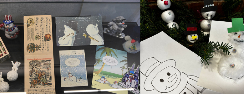 Bastelvorlagen mit Adventsdekoration, Einblick in die aktuelle Schneemann-Ausstellung